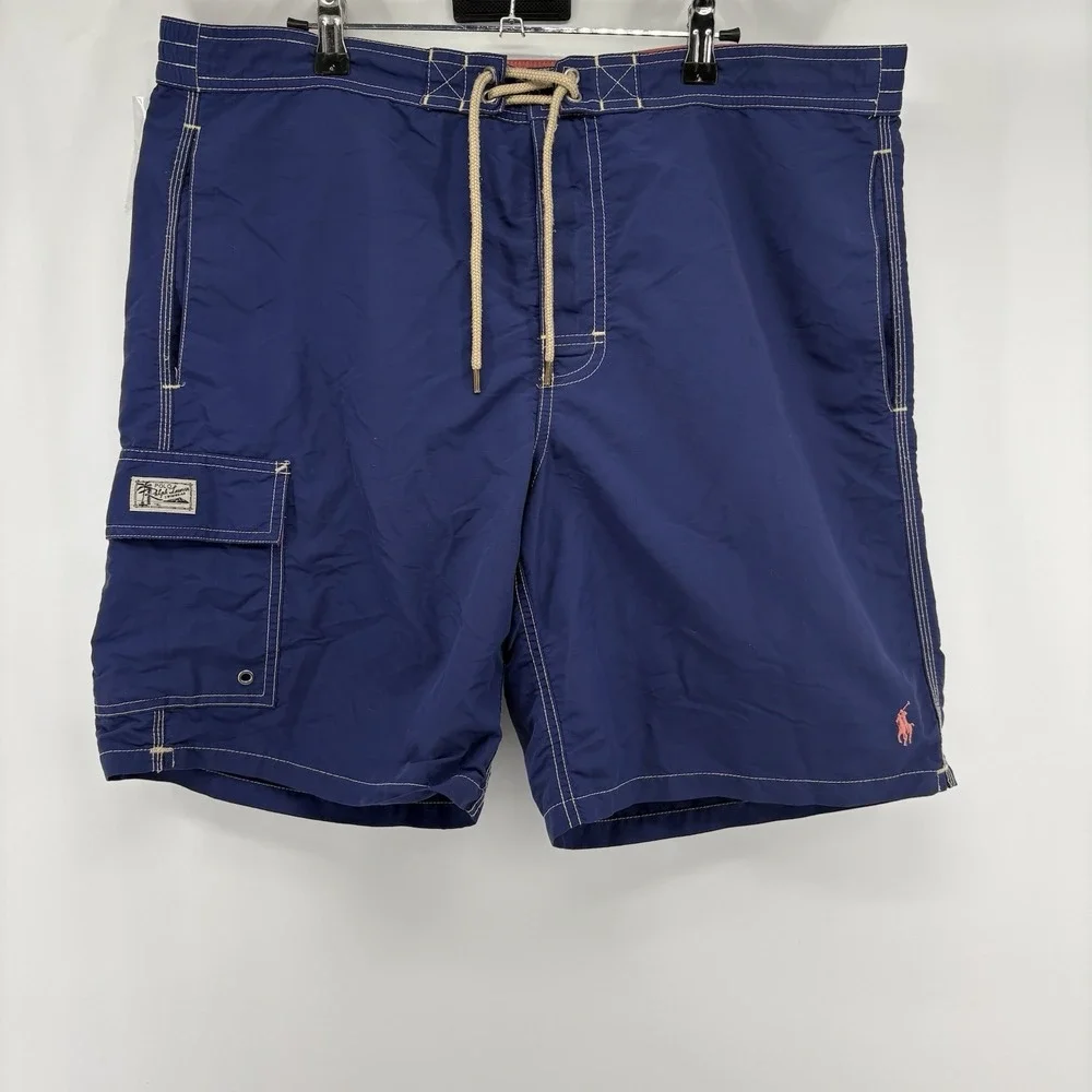 Polo Ralph Lauren Board Shorts Swim Trunks Mens Size L Navy‎ Cargo Pocket Y2K